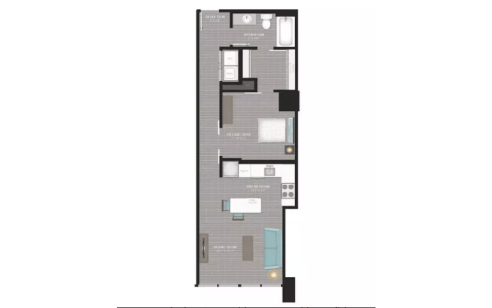 A2 - 1 bedroom floorplan layout with 1 bathroom and 721 square feet