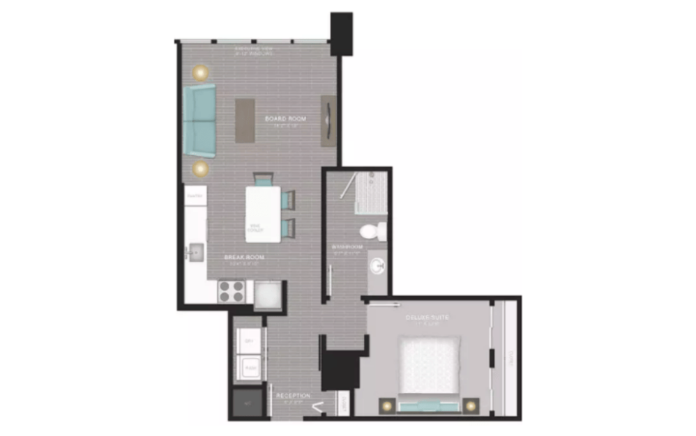 A3 - 1 bedroom floorplan layout with 1 bathroom and 725 square feet