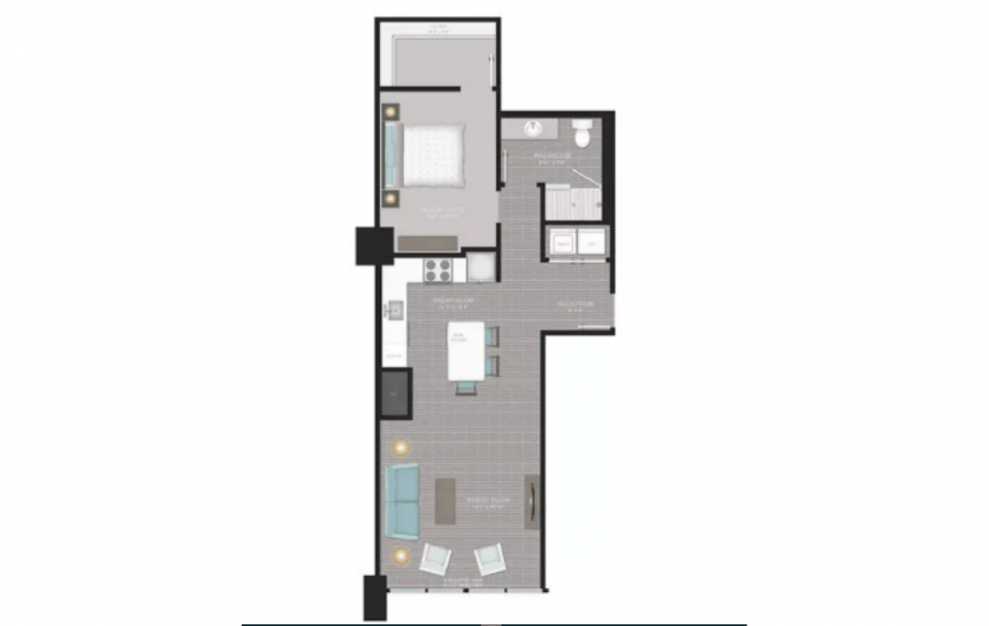A5 - 1 bedroom floorplan layout with 1 bath and 848 square feet.