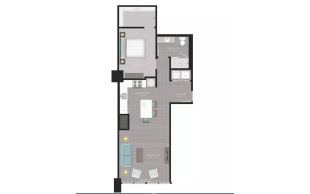 A5 - 1 bedroom floorplan layout with 1 bathroom and 848 square feet