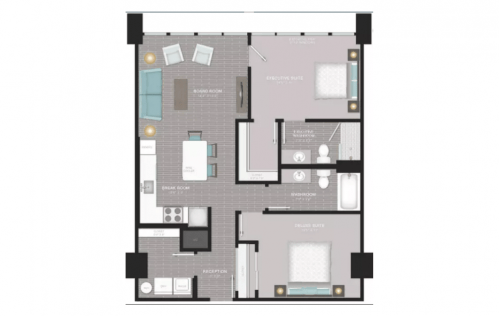 B1 - 2 bedroom floorplan layout with 2 baths and 1055 square feet.