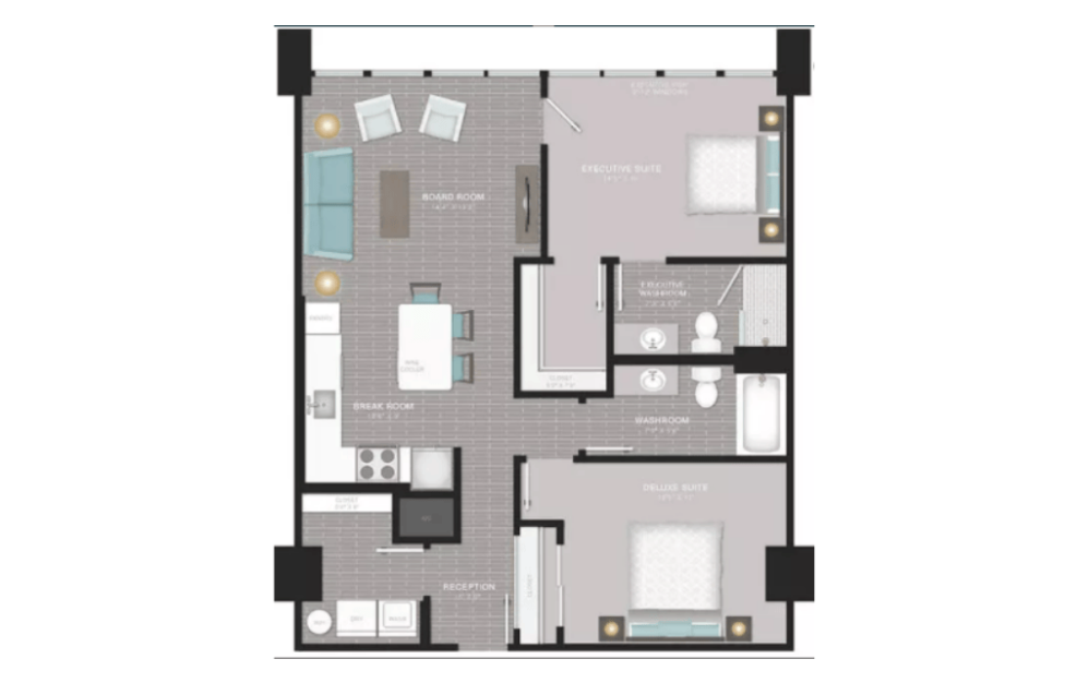 B1 - 2 bedroom floorplan layout with 2 bathrooms and 1055 square feet