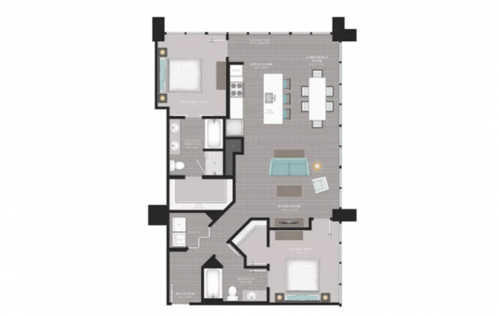 B2 - 2 bedroom floorplan layout with 2 baths and 1349 square feet.