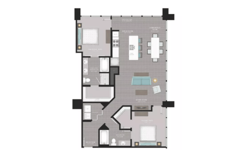 B2 - 2 bedroom floorplan layout with 2 bathrooms and 1349 square feet