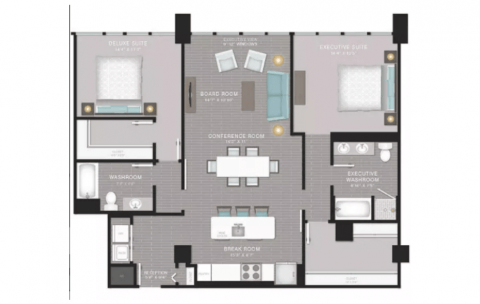 B3 - 2 bedroom floorplan layout with 2 baths and 1535 square feet.