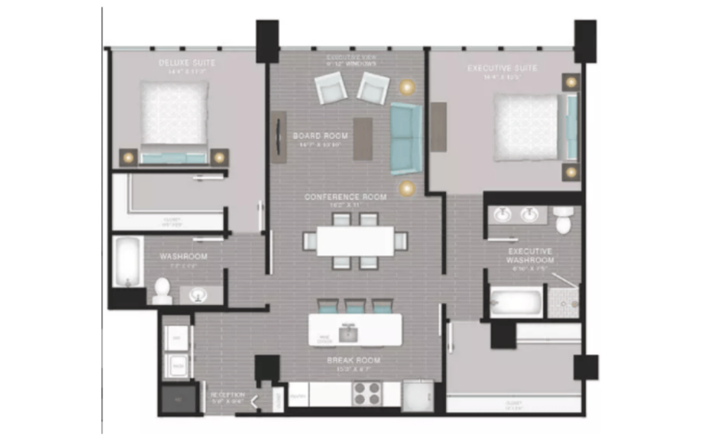 B3 - 2 bedroom floorplan layout with 2 bathrooms and 1535 square feet