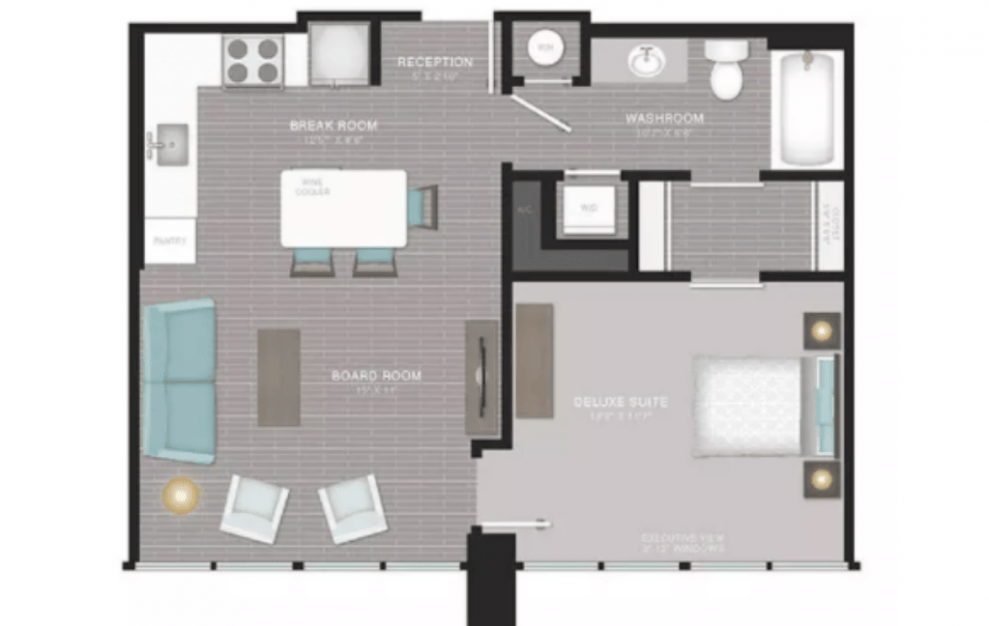 A1 - 1 bedroom floorplan layout with 1 bath and 686 square feet.