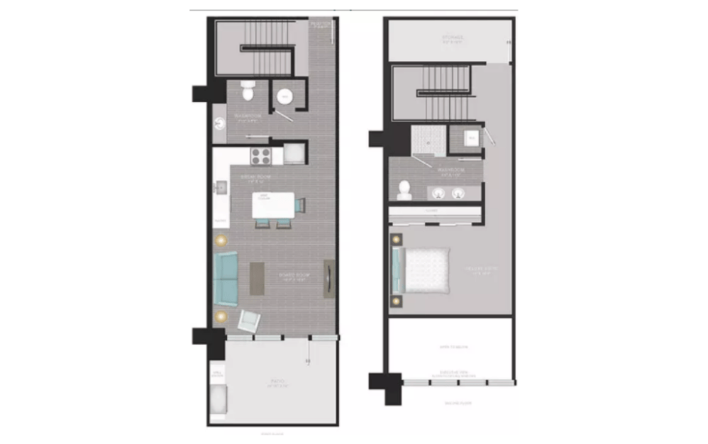 L2 - 1 bedroom floorplan layout with 1.5 bathroom and 1345 square feet