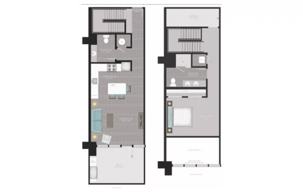 L2 - 1 bedroom floorplan layout with 1.5 bath and 1345 square feet.